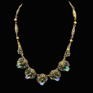 Vintage Western Germany Green AB Rhinestone Necklace